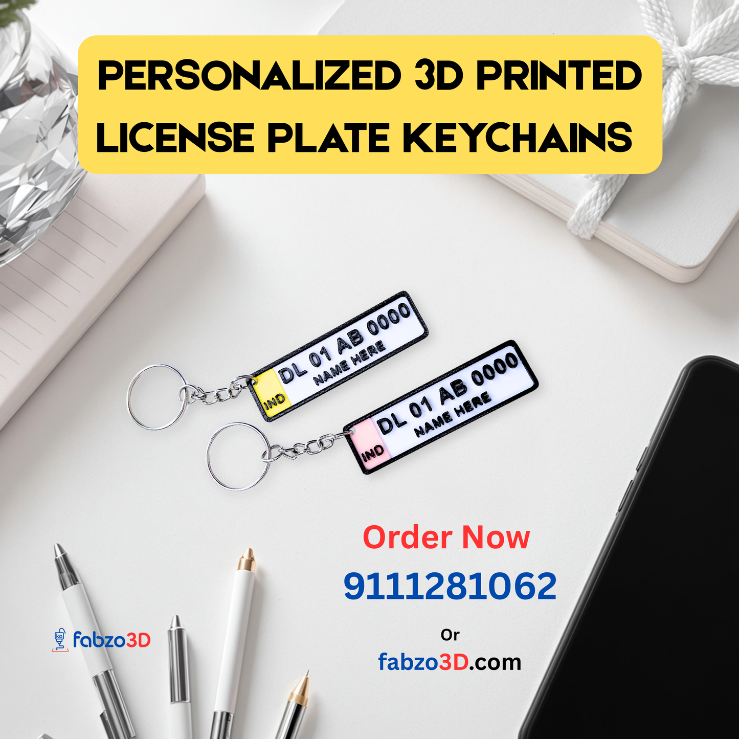 Custom License Plate Keychain β Fabzo3D Exclusive